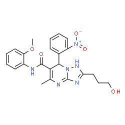ChemSpider 2D Image | 2-(3-Hydroxypropyl)-N-(2-methoxyphenyl)-5-methyl-7-(2-nitrophenyl)-1,7-dihydro[1,2,4]triazolo[1,5-a]pyrimidine-6-carboxamide | C23H24N6O5
