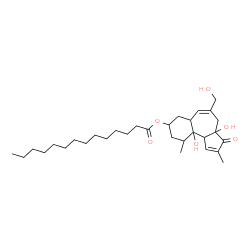 ChemSpider 2D Image | 3a,10a-Dihydroxy-5-(hydroxymethyl)-2,10-dimethyl-3-oxo-3,3a,4,6a,7,8,9,10,10a,10b-decahydrobenzo[e]azulen-8-yl myristate | C31H50O6