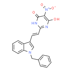 ChemSpider 2D Image | 2-[(E)-2-(1-Benzyl-1H-indol-3-yl)vinyl]-5-nitropyrimidine-4,6-diol | C21H16N4O4