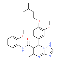 ChemSpider 2D Image | 7-[3-Methoxy-4-(3-methylbutoxy)phenyl]-N-(2-methoxyphenyl)-5-methyl-1,7-dihydro[1,2,4]triazolo[1,5-a]pyrimidine-6-carboxamide | C26H31N5O4