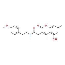 ChemSpider 2D Image | 2-(5-Hydroxy-4,7-dimethyl-2-oxo-2H-chromen-3-yl)-N-[2-(4-methoxyphenyl)ethyl]acetamide | C22H23NO5
