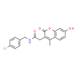 ChemSpider 2D Image | N-(4-Chlorobenzyl)-2-(7-hydroxy-4-methyl-2-oxo-2H-chromen-3-yl)acetamide | C19H16ClNO4