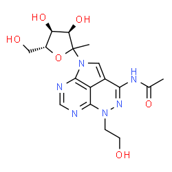 ChemSpider 2D Image | N-[1-(1-Deoxy-D-psicofuranosyl)-5-(2-hydroxyethyl)-1,5-dihydro-1,4,5,6,8-pentaazaacenaphthylen-3-yl]acetamide | C17H22N6O6