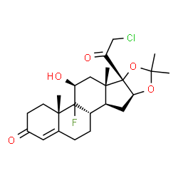 ChemSpider 2D Image | (4aS,5S,6aS,6bS,9aS,10aS,10bS)-6b-(Chloroacetyl)-4b-fluoro-5-hydroxy-4a,6a,8,8-tetramethyl-3,4,4a,4b,5,6,6a,6b,9a,10,10a,10b,11,12-tetradecahydro-2H-naphtho[2',1':4,5]indeno[1,2-d][1,3]dioxol-2-one | C24H32ClFO5