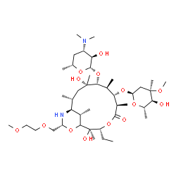 ChemSpider 2D Image | (2R,3R,6R,7S,8S,9R,10S,12R,13S,15R,17S)-3-Ethyl-2,10-dihydroxy-15-[(2-methoxyethoxy)methyl]-2,6,8,10,12,17-hexamethyl-5-oxo-9-{[3,4,6-trideoxy-3-(dimethylamino)-beta-D-xylo-hexopyranosyl]oxy}-4,16-dio
xa-14-azabicyclo[11.3.1]heptadec-7-yl 2,6-dideoxy-3-C-methyl-3-O-methyl-alpha-L-ribo-hexopyranoside | C42H78N2O14