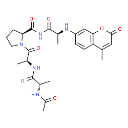 ChemSpider 2D Image | N-Acetyl-L-alanyl-L-alanyl-N-{(2S)-2-[(4-methyl-2-oxo-2H-chromen-7-yl)amino]propanoyl}-L-prolinamide | C26H33N5O7
