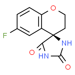 ChemSpider 2D Image | (4R)-6-Fluoro-2,3-dihydro-2'H,5'H-spiro[chromene-4,4'-imidazolidine]-2',5'-dione | C11H9FN2O3