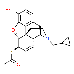 ChemSpider 2D Image | (5alpha,6beta)-6-(Acetylthio)-17-(cyclopropylmethyl)-7,8-didehydro-4,5-epoxymorphinan-3-ol | C22H25NO3S