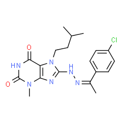 ChemSpider 2D Image | 8-{(2Z)-2-[1-(4-Chlorophenyl)ethylidene]hydrazino}-3-methyl-7-(3-methylbutyl)-3,7-dihydro-1H-purine-2,6-dione | C19H23ClN6O2