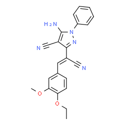 ChemSpider 2D Image | 5-Amino-3-[(Z)-1-cyano-2-(4-ethoxy-3-methoxyphenyl)vinyl]-1-phenyl-1H-pyrazole-4-carbonitrile | C22H19N5O2