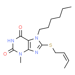 ChemSpider 2D Image | 8-[(2Z)-2-Buten-1-ylsulfanyl]-7-hexyl-3-methyl-3,7-dihydro-1H-purine-2,6-dione | C16H24N4O2S