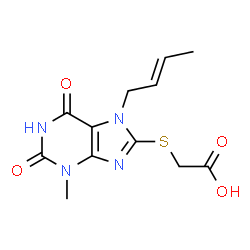 ChemSpider 2D Image | ({7-[(2E)-2-Buten-1-yl]-3-methyl-2,6-dioxo-2,3,6,7-tetrahydro-1H-purin-8-yl}sulfanyl)acetic acid | C12H14N4O4S