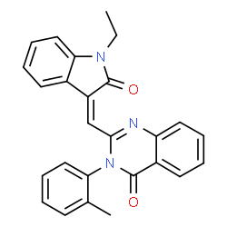 ChemSpider 2D Image | 2-[(Z)-(1-Ethyl-2-oxo-1,2-dihydro-3H-indol-3-ylidene)methyl]-3-(2-methylphenyl)-4(3H)-quinazolinone | C26H21N3O2