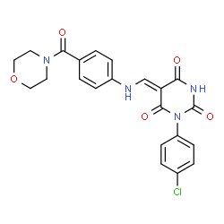 ChemSpider 2D Image | (5Z)-1-(4-Chlorophenyl)-5-({[4-(4-morpholinylcarbonyl)phenyl]amino}methylene)-2,4,6(1H,3H,5H)-pyrimidinetrione | C22H19ClN4O5