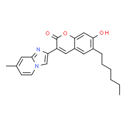 ChemSpider 2D Image | 6-Hexyl-7-hydroxy-3-(7-methyl-imidazo[1,2-a]pyridin-2-yl)-chromen-2-one | C23H24N2O3