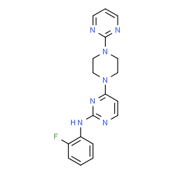 ChemSpider 2D Image | N-(2-Fluorophenyl)-4-[4-(2-pyrimidinyl)-1-piperazinyl]-2-pyrimidinamine | C18H18FN7
