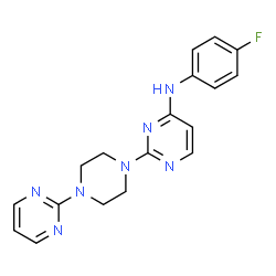 ChemSpider 2D Image | N-(4-Fluorophenyl)-2-[4-(2-pyrimidinyl)-1-piperazinyl]-4-pyrimidinamine | C18H18FN7