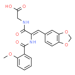 ChemSpider 2D Image | N-{(2Z)-3-(1,3-Benzodioxol-5-yl)-2-[(2-methoxybenzoyl)amino]-2-propenoyl}glycine | C20H18N2O7