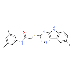 ChemSpider 2D Image | N-(3,5-Dimethylphenyl)-2-[(8-fluoro-5H-[1,2,4]triazino[5,6-b]indol-3-yl)sulfanyl]acetamide | C19H16FN5OS