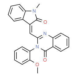 ChemSpider 2D Image | 3-(2-Methoxyphenyl)-2-[(Z)-(1-methyl-2-oxo-1,2-dihydro-3H-indol-3-ylidene)methyl]-4(3H)-quinazolinone | C25H19N3O3