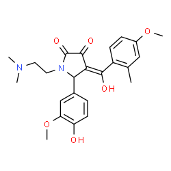 ChemSpider 2D Image | (4E)-1-[2-(Dimethylamino)ethyl]-4-[hydroxy(4-methoxy-2-methylphenyl)methylene]-5-(4-hydroxy-3-methoxyphenyl)-2,3-pyrrolidinedione | C24H28N2O6