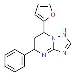 ChemSpider 2D Image | 7-(furan-2-yl)-5-phenyl-4H,5H,6H,7H-[1,2,4]triazolo[1,5-a]pyrimidine | C15H14N4O