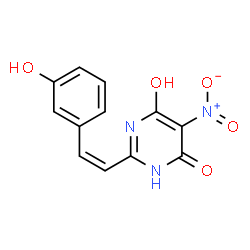 ChemSpider 2D Image | 6-Hydroxy-2-[(Z)-2-(3-hydroxyphenyl)vinyl]-5-nitro-4(3H)-pyrimidinone | C12H9N3O5