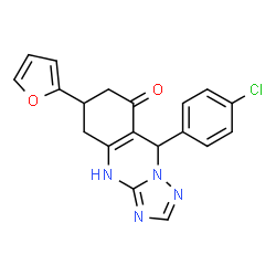 ChemSpider 2D Image | 9-(4-Chlorophenyl)-6-(2-furyl)-5,6,7,9-tetrahydro[1,2,4]triazolo[5,1-b]quinazolin-8(1H)-one | C19H15ClN4O2