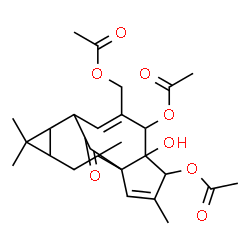 ChemSpider 2D Image | 7-(Acetoxymethyl)-5-hydroxy-3,11,11,14-tetramethyl-15-oxotetracyclo[7.5.1.0~1,5~.0~10,12~]pentadeca-2,7-diene-4,6-diyl diacetate | C26H34O8