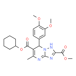 ChemSpider 2D Image | 6-Cyclohexyl 2-methyl 7-(3,4-dimethoxyphenyl)-5-methyl-1,7-dihydro[1,2,4]triazolo[1,5-a]pyrimidine-2,6-dicarboxylate | C23H28N4O6