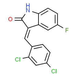 ChemSpider 2D Image | (3E)-3-(2,4-Dichlorobenzylidene)-5-fluoro-1,3-dihydro-2H-indol-2-one | C15H8Cl2FNO