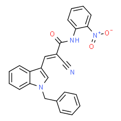 ChemSpider 2D Image | (2E)-3-(1-Benzyl-1H-indol-3-yl)-2-cyano-N-(2-nitrophenyl)acrylamide | C25H18N4O3