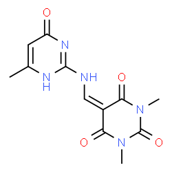 ChemSpider 2D Image | 5-{[(4-Hydroxy-6-methylpyrimidin-2-yl)amino]methylene}-1,3-dimethylpyrimidine-2,4,6(1H,3H,5H)-trione | C12H13N5O4