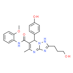 ChemSpider 2D Image | 7-(4-Hydroxyphenyl)-2-(3-hydroxypropyl)-N-(2-methoxyphenyl)-5-methyl-1,7-dihydro[1,2,4]triazolo[1,5-a]pyrimidine-6-carboxamide | C23H25N5O4