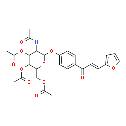 ChemSpider 2D Image | 4-[(2E)-3-(2-Furyl)-2-propenoyl]phenyl 2-acetamido-3,4,6-tri-O-acetyl-2-deoxyhexopyranoside | C27H29NO11
