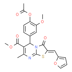 ChemSpider 2D Image | Methyl (2Z)-5-(4-acetoxy-3-methoxyphenyl)-2-(2-furylmethylene)-7-methyl-3-oxo-2,3-dihydro-5H-[1,3]thiazolo[3,2-a]pyrimidine-6-carboxylate | C23H20N2O7S
