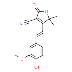 ChemSpider 2D Image | 4-(2-(4-Hydroxy-3-methoxyphenyl)vinyl)-5,5-dimethyl-2-oxo-2,5-dihydro-3-furancarbonitrile | C16H15NO4