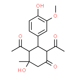ChemSpider 2D Image | 2,4-Diacetyl-5-hydroxy-3-(4-hydroxy-3-methoxyphenyl)-5-methylcyclohexanone | C18H22O6