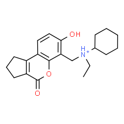 ChemSpider 2D Image | N-Ethyl-N-[(7-hydroxy-4-oxo-1,2,3,4-tetrahydrocyclopenta[c]chromen-6-yl)methyl]cyclohexanaminium | C21H28NO3