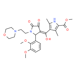 ChemSpider 2D Image | Methyl 4-[(E)-{2-(2,3-dimethoxyphenyl)-1-[2-(4-morpholinyl)ethyl]-4,5-dioxo-3-pyrrolidinylidene}(hydroxy)methyl]-3,5-dimethyl-1H-pyrrole-2-carboxylate | C27H33N3O8