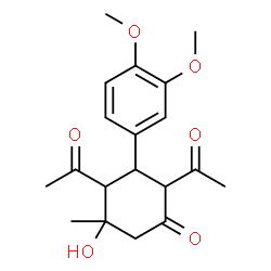 ChemSpider 2D Image | 2,4-Diacetyl-3-(3,4-dimethoxyphenyl)-5-hydroxy-5-methylcyclohexanone | C19H24O6
