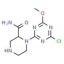 ChemSpider 2D Image | 1-(4-Chloro-6-methoxy-1,3,5-triazin-2-yl)-2-piperazinecarboxamide | C9H13ClN6O2