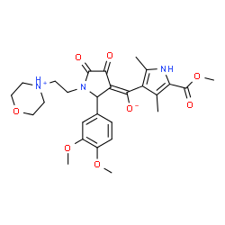 ChemSpider 2D Image | (E)-{2-(3,4-Dimethoxyphenyl)-1-[2-(morpholin-4-ium-4-yl)ethyl]-4,5-dioxo-3-pyrrolidinylidene}[5-(methoxycarbonyl)-2,4-dimethyl-1H-pyrrol-3-yl]methanolate | C27H33N3O8