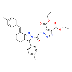 ChemSpider 2D Image | Diethyl 1-{2-[(7E)-7-(4-methylbenzylidene)-3-(4-methylphenyl)-3,3a,4,5,6,7-hexahydro-2H-indazol-2-yl]-2-oxoethyl}-1H-1,2,3-triazole-4,5-dicarboxylate | C32H35N5O5