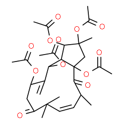 ChemSpider 2D Image | 2,5,8,8-Tetramethyl-12-methylene-4,9-dioxo-1,2,3,4,5,8,9,10,11,12,13,13a-dodecahydro-3aH-cyclopenta[12]annulene-1,2,3a,11,13-pentayl pentaacetate | C30H40O12