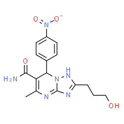 ChemSpider 2D Image | 2-(3-Hydroxypropyl)-5-methyl-7-(4-nitrophenyl)-1,7-dihydro[1,2,4]triazolo[1,5-a]pyrimidine-6-carboxamide | C16H18N6O4