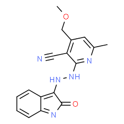 ChemSpider 2D Image | 4-(Methoxymethyl)-6-methyl-2-[2-(2-oxo-2H-indol-3-yl)hydrazino]nicotinonitrile | C17H15N5O2
