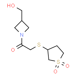 ChemSpider 2D Image | 2-[(1,1-Dioxidotetrahydro-3-thiophenyl)sulfanyl]-1-[3-(hydroxymethyl)-1-azetidinyl]ethanone | C10H17NO4S2
