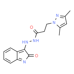 ChemSpider 2D Image | 3-(3,5-Dimethyl-1H-pyrazol-1-yl)-N'-(2-oxo-2H-indol-3-yl)propanehydrazide | C16H17N5O2