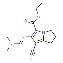 ChemSpider 2D Image | Ethyl 7-cyano-6-{(E)-[(dimethylamino)methylene]amino}-2,3-dihydro-1H-pyrrolizine-5-carboxylate | C14H18N4O2